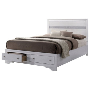 Furniture of America Laren Contemporary Solid Wood Queen Storage Bed in White