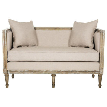 Andrea Linen French Country Settee, Taupe/Rustic Oak