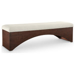 Meridian Furniture - Lawson Upholstered Bench, Cream, Velour Fur Fabric, Brown Finish - Uplift your space with the Lawson velour cream fur fabric upholstered bench, a sleek blend of modern simplicity and plush comfort. Featuring a luxuriously soft velour fur fabric seat, this bench offers a tactile experience that's as inviting as it is stylish. The minimalist, rich brown walnut base, with its curved cut-out design, adds an architectural touch that creates a striking visual balance.