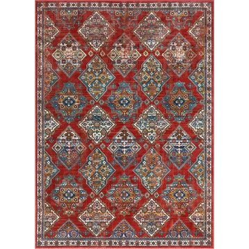 Well Woven Tulsa Chahna Traditional Panel Distressed Crimson 5'3"x7'3" Rug