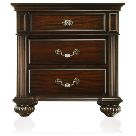 Furniture of America Damos Solid Wood 3-Drawer Nightstand in Dark Walnut