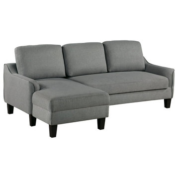 Multipurpose Sleeper Sofa, Polyester Seat With Chaise Lounge & Sloped Arms, Gray