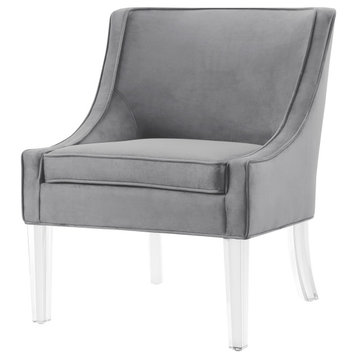 Nicole Miller Marc Velvet Accent Chair With Acrylic Legs, Light Gray
