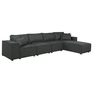 Ermont Reversible Sectional Sofa Chaise With 4 Pillows, Dark Gray Fabric