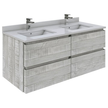 Fresca Stella 48" Wall Hung Double Bathroom Cabinet w/ Top & Sinks in Ash Gray