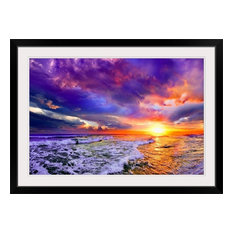 "Sea Waves Sunset Abstract Red Purple Pink Clouds" Black Framed Art Print, 44