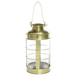 Homart - Caravan Brass Lantern, Antique Brass 11" - A melding of a fundamental article with every fine characteristic of precisely designed oeuvre, our Caravan Lanterns fuse the line between utilitarian and high design, indoors or out, rustic and chic. A round glass cylinder provides ultimate protection for the candle flame while the brass bands give a luminous and reflective glow. Wall hook included.