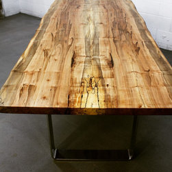 Stunning silver maple slab dining table with modern chrome base - Dining Tables