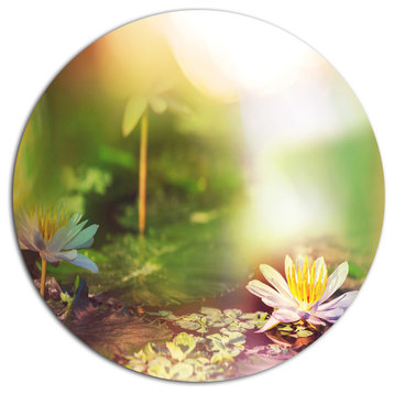Lotus Flowers On Green Background, Flower Round Wall Art, 23"
