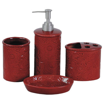 Savannah Ceramic Countertop Bathroom Set, 4PC, Red