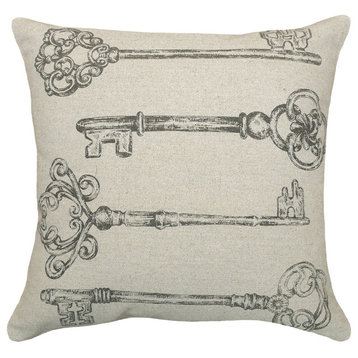 Old Keys Printed Linen Pillow With Feather-Down Insert