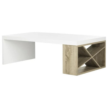 Modern Scandinavian Coffee Table, White Lacquered Top and Side X-Shaped Storage