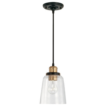 Capital Lighting Independent 1 Light Pendant 3718AB-135, Aged Brass and Black