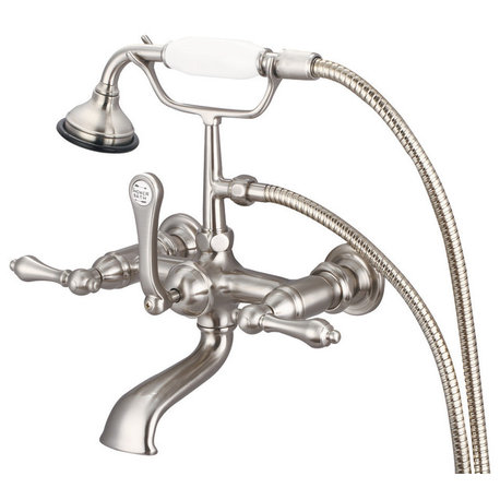 Vintage 7" Spread Wall Mount Tub Faucet & Handheld Shower, Lever handles