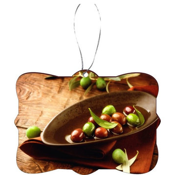 Rustic Scene Olives And Olive Oil Design Rectangle Christmas Tree Ornament