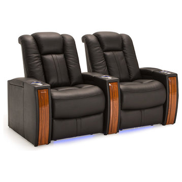 Seatcraft Monaco Leather Home Theater Seating Power Recline, Black, Row of 2