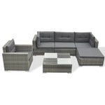 vidaXL - vidaXL Patio Furniture Set 6 Piece Sofa with Coffee Table Poly Rattan Gray - This rattan sofa set combines style and functionality, and will become the focal point of your garden or patio. The whole furniture set is designed to be used outdoors year-round. Thanks to the weather-resistant and waterproof PE rattan, the lounge set is easy to clean, hard-wearing and suitable for daily use. The seat set features a sturdy powder-coated steel frame, which is highly durable. It is also lightweight and modular, which makes it completely flexible and easy to move around to suit any setting. The thick, removable cushions are highly comfortable. Delivery includes 2 corner sofas, 1 center sofa, 1 single sofa, 1 ottoman, 1 tea table, 5 seat cushions and 6 back cushions. Note: This item will be shipped flat packed. Assembly is required; all tools, hardware and instructions are included.