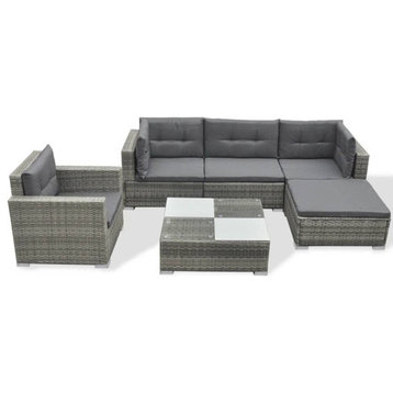 vidaXL Patio Furniture Set 6 Piece Sofa with Coffee Table Poly Rattan Gray