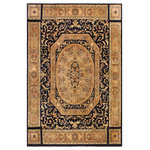 Bareens Designer Rugs - Antique Vegetable Dyed Tamour Blue/Tan Wool Rug - 8'3'' x 10'6'' - Designed with mesmerizing intricacy and gorgeous color palette, this hand-knotted masterpiece demonstrates the beauty and electrifying thrill of Pak Persian art. These meticulously hand-knotted Pak-Persian rug is made with pure wool and features breathtaking traditional, transitional, and tribal designs in bold luxurious color pallets. Known for their intricate designs these rugs are a reproduction of Persian rugs, made in Pakistan with unique Mughal designs. Made by master weavers using the same Persian texture, design and dying technique, we wanted to produce the most significant manifestation of Persian art, life, and culture. This rug is most famous for its exceptional quality, incredible designs, patterns, and vibrant rich color. Pak-Persian rugs made with Persian weave with high knot counts, which enables the high intricacy and detail found in the patterns are also referred to as "State of art", each color adds a rich beautiful detail in the artwork of this rug. The design, color, and beautiful chromatic composition with a vibrant sheen with intricate designs, exude beauty, elegance, and quality make this rug a masterpiece of its own.