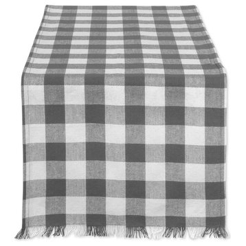 DII Gray Heavyweight Check Fringed Table Runner 14"x72"