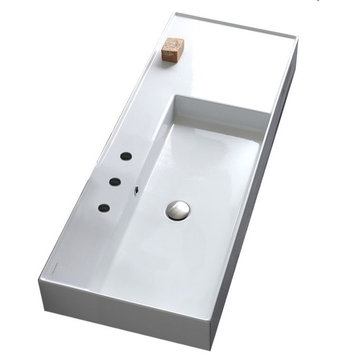 48" Ceramic Wall Mount or Vessel Sink With Counter Space, 3-Hole