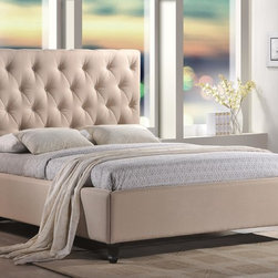 Roxbury Tufted Upholstered Platform Bed in Sand Color Fabric - Platform Beds