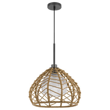 Dunn 60W metal pendant With burlap roped shade