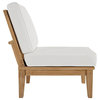 Modern Contemporary 2-Piece Set Outdoor Patio Teak Sofa Set, White, Fabric, Wood