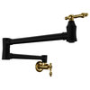 24" Wall Mounted Pot Filler With Dual Swivel, Matte Black and Brushed Gold