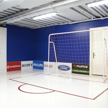 Hockey Room in the basement of a House