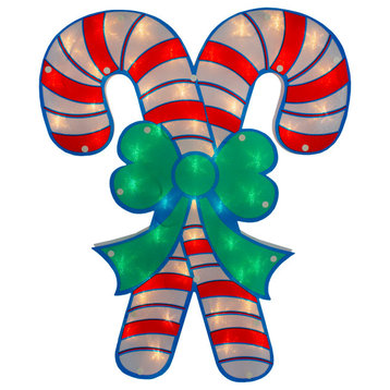 18.5" Lighted Double Candy Cane Christmas Window Silhouette