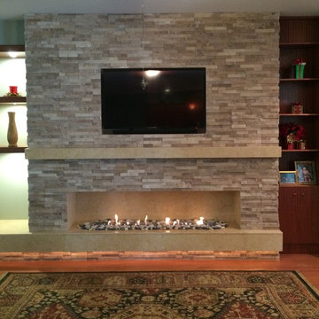 Tampa Stacked Limestone Fireplace