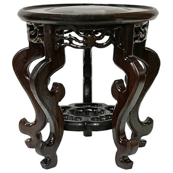 5.75" Chinese Dark Brown Wood Round Legs Table Top Stand Display Easel Hws2935