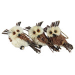 Northlight - Set of 3 Brown and Ivory Owl Sisal Christmas Ornaments, 3.5" - Some adorable creatures are raring to infuse a festive touch to your home! Shop this gorgeous Christmas ornament set which showcases artistically crafted owls including sisal eyes and chest with twig accents for the ears and tail. Just place it on your table where nobody can take eyes off this lovely accent.  Product Features:
