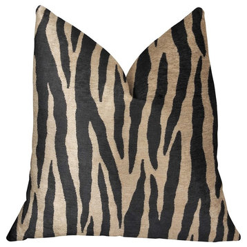 Zippy Zebra Black and Beige Luxury Throw Pillow, 20"x26" Standard