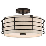 Livex Lighting - Blanchard 3-Light English Bronze Large Semi-Flush - The Blanchard semi-flush mount adds refined style and a hint of mystery to your d�cor. The english bronze finish and an oatmeal handcrafted hardback shade create warm illumination, while soft light brings to life the intricate fretwork pattern. This medium three-light semi flush mount will add a sophisticated and glamorous look to almost any interior design style. It will work great in the living room, hallway, over the dining or kitchen table and the bedroom.