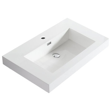 Dowell 18" FTB Resin Bathroom Vanity Basin, White, 30wx18dx6h
