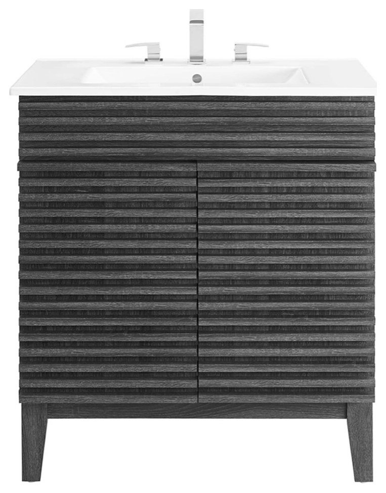 Modway Render 30" Particleboard Bathroom Vanity Cabinet in Charcoal ...