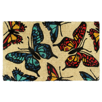 Bleah Handloom Woven & Printed Butterfly Coir Doormat, 18"x30"