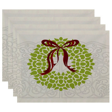 Decorative Holiday Placemat, Set of 4 Floral, Light Green