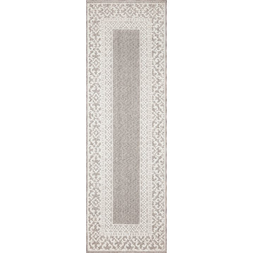 Loloi Cole Col-05 Bordered Rug, Grey/Ivory, 2'7"x7'9" Runner