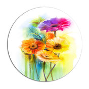 Yellow Orange Purple Gerbera Flowers, Floral Disc Metal Wall Art, 11"