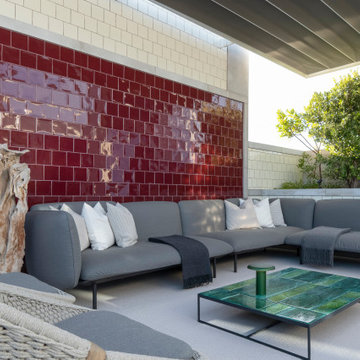 Rooftop Terrace with Grey Sectional Sofa and Zellige Wall, Lisbon