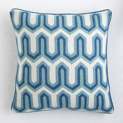 Edgy Crewelwork Pillow Cover - Blue - Decorative Pillows