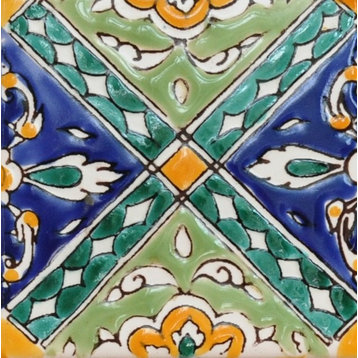 Med Collection Dominique Hand Painted Ceramic Tile, 4"x4"
