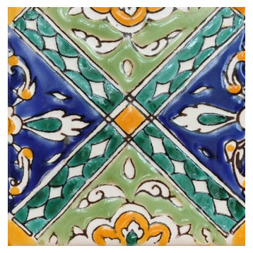 Med Collection Dominique Hand Painted Ceramic Tile, 4"x4"