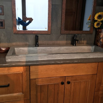 Native Trails trough sink and copper mirrors