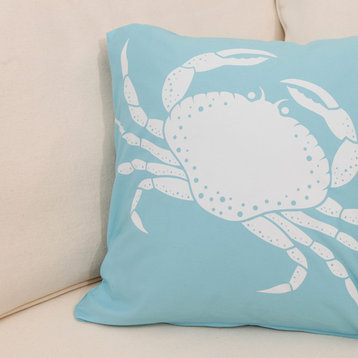 Crab Eco Coastal Throw Pillow Cover, Ocean Blue