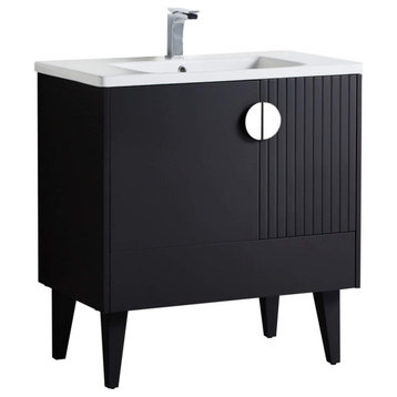 Venezian Single Bathroom Vanity, Black, 30", Polished Chrome Handles, One Sink