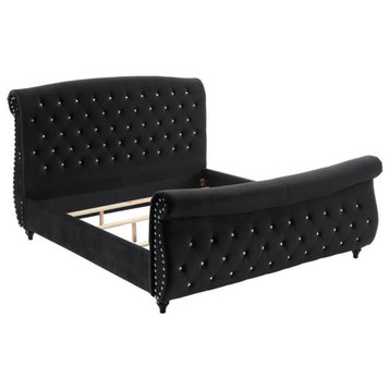 Best Master Furniture Jennifer Tufted Fabric Queen Platform Bed in Black